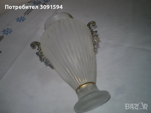 Ретро ваза амфора матово стъкло с позлатени орнаменти, снимка 5 - Антикварни и старинни предмети - 50204386