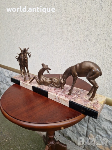 Страхотна антикварна френска фигура статуетка композиция Арт Деко , снимка 4 - Статуетки - 53063334