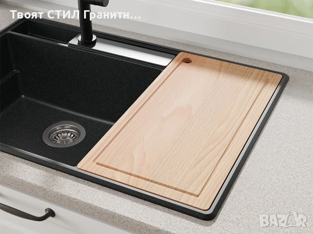 Черна кухненска гранитна мивка Париж 80 Work&Store 780 x 530 мм, снимка 5 - Мивки - 51286468