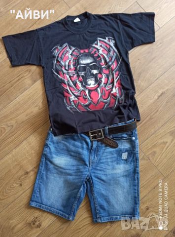 Маркови еластични дънки и тениска, снимка 4 - Детски къси панталони - 45906281
