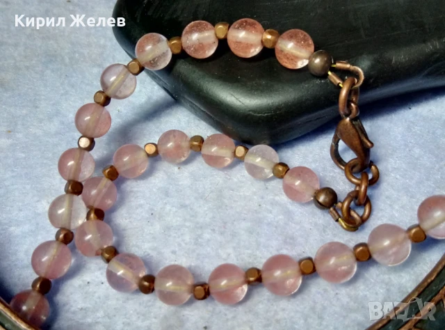 РАЗКОШНА ОРНАМЕНТИРАНА МЕДНА ОГЪРЛИЦА с РОЗОВ КВАРЦ РЕТРО АРТ БИЖУ 41793, снимка 3 - Колиета, медальони, синджири - 51371662