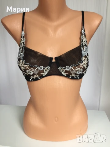 75 D / Д Malizia by La Perla Луксозен Сутиен Малиция от Ла Перла Прозрачен Цветя Бродерия Син Черен, снимка 4 - Бельо - 51143262