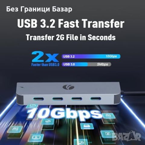 Нов хъб Ултра бърз USB C Мултипорт Адаптер за MacBook и лаптопи Сплитер , снимка 3 - Друга електроника - 46710781