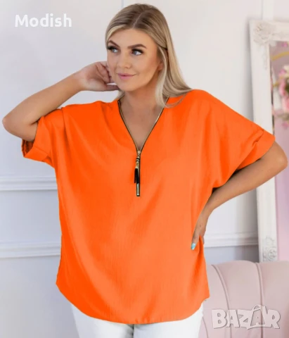 Дамска блуза с цип на деколтето и къси ръкави 9740, снимка 8 - Тениски - 50696404