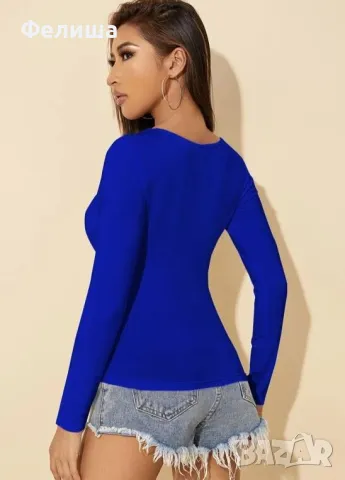 Супер Секси Кралско Син Цвят Блуза с Дълги Ръкави М/Л Размер, снимка 2 - Блузи с дълъг ръкав и пуловери - 50309007