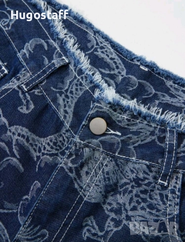 Нови baggy дънки панталони Casual Loose Fit Jeans дракони Л/хл 34, снимка 5 - Дънки - 51821915