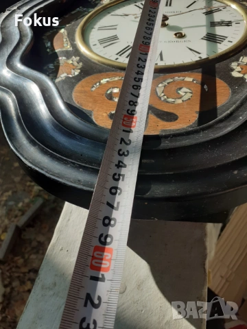 Страхотен антикварен стенен часовник с интарзии от седеф, снимка 5 - Антикварни и старинни предмети - 53294687