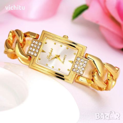 Прекрасен нов дамски ръчен часовник с метална верижка в златен цвят., снимка 3 - Дамски - 45342352