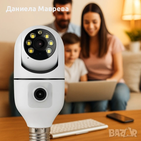WiFi двойна IP камера за фасунга – Full HD 1080P, 355° въртене, нощно виждане и двупосочно аудио