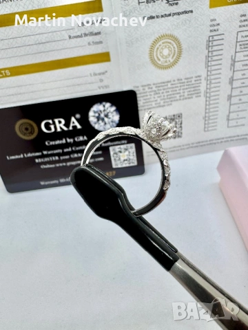 Сребърен пръстен с мойсанит (Диамант) 1 карат, снимка 10 - Пръстени - 54062575