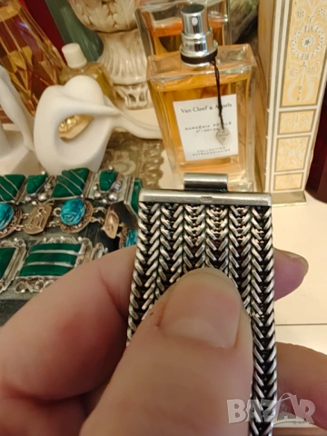 Стара сребърна гривна натурален аметист , снимка 6 - Гривни - 54030547