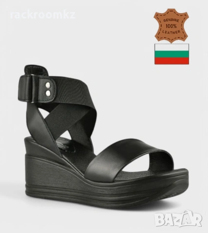 Дамски кожени сандали на платформа Черни 226166-1468 nero