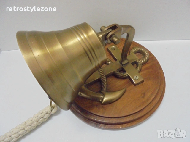 № 8555 Стара бронзова камбана за стена / врата с морски орнамент – котва  , снимка 6 - Други ценни предмети - 54045961