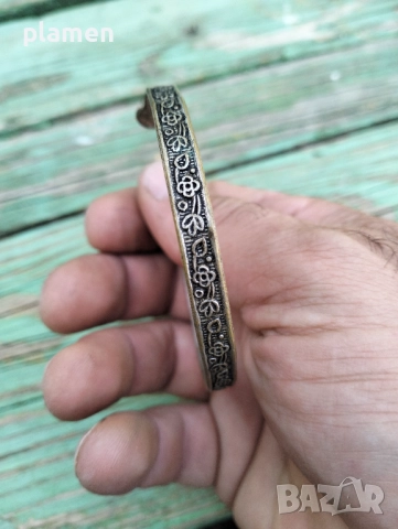 Стара посребрена гривна с естествени камъни тигрово око, снимка 3 - Антикварни и старинни предмети - 51545373