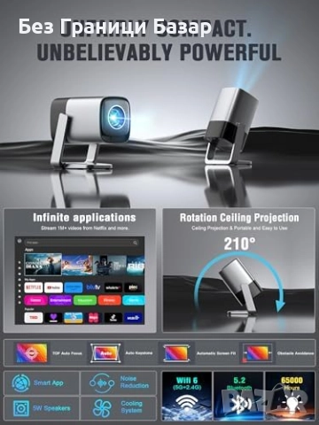 Нов Смарт проектор Netflix 1080P WiFi Bluetooth Dolby звук домашно кино, снимка 3 - Плейъри, домашно кино, прожектори - 51592946