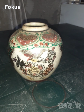 Красива стара ваза порцелан Сатцума Satsuma, снимка 5 - Антикварни и старинни предмети - 53307554