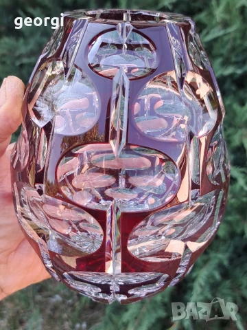 кристална ваза двуцветен рубинен кристал , снимка 4 - Вази - 51385975