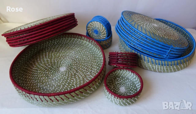  Ръчно изработени плетени декоративни подложки в панер , снимка 3 - Аксесоари за кухня - 53817281