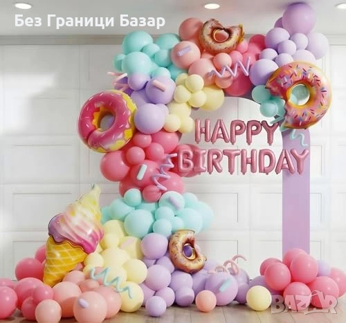 Нов комплект украса Пастелни балони HAPPY BIRTHDAY арка за рожден ден 113 части