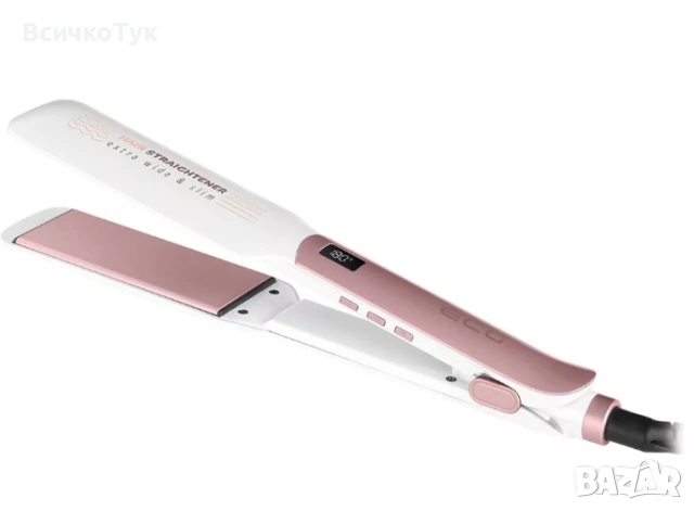 ✨Преса за коса ECG ZV 1255 Ceramic Wide, 60-75W, 210 °C, Бял 