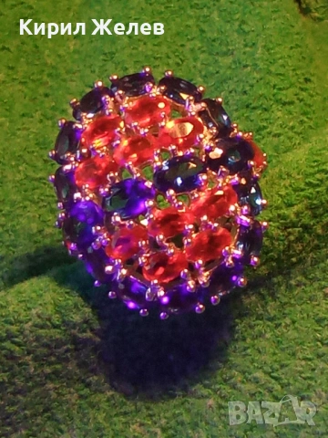 Ефектен сребърен пръстен тип Коктейлен с Рубини и Сапфири за официални събития 51788, снимка 12 - Пръстени - 53003800