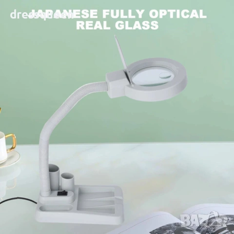 4888 Професионална LED лампа с лупа и органайзер – Бяла, със защитен капак и тъч управление, снимка 3 - Настолни лампи - 53624225