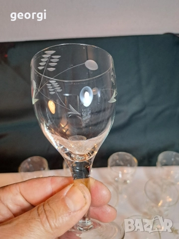 български гравирани стъклени чаши за ракия 28/2, снимка 7 - Чаши - 51838340