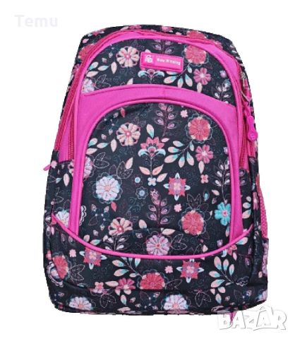 Черна ученическа раница за момичета с цветя и розови ципове, снимка 5 - Раници - 45684045