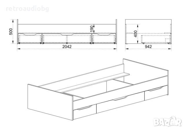   Легло Сити 2021 с 3 чекмеджета 90x200, снимка 2 - Спални и легла - 52751490