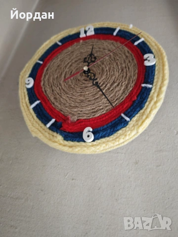 Ръчно изработен стенен часовник от юта - 20х20 см, снимка 3 - Стенни часовници - 53139677