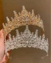 Сребриста златиста розови камъни островърха метална корона диадема тиара с камъни детска дамска , снимка 1