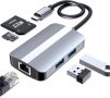 USB C, многопортов USB HUB адаптер, LAN RJ45 Ethernet, SD/TF четец, снимка 1