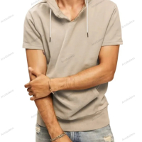 Мъжка ежедневна тениска с качулка и къс ръкав, 5цвята , снимка 3 - Тениски - 40243201