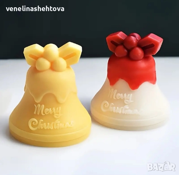 3D коледни камбанка камбана "Merry Christmas" Силиконов молд форма за свещи гипс сапун , снимка 1