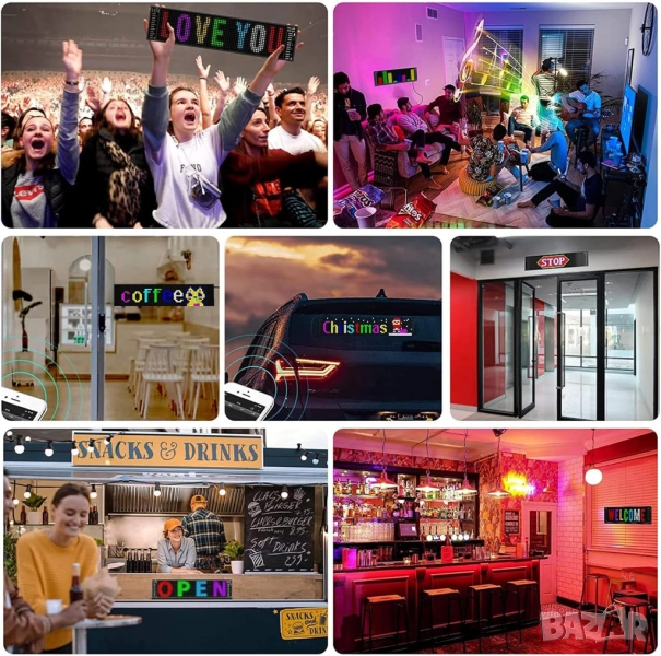 LED матрична пикселна панелна светлина Bluetooth  превъртаща се реклама за магазини, автомобили и др, снимка 1