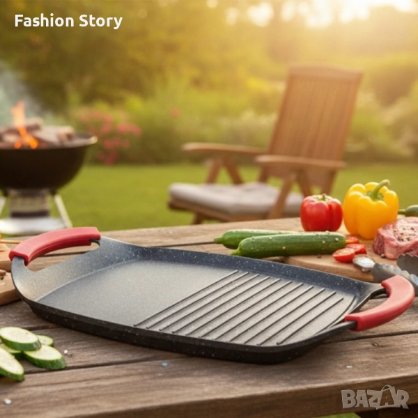 Грил плоча QUEEN ATG47M – 47 см с незалепващо покритие и двойна повърхност, снимка 1