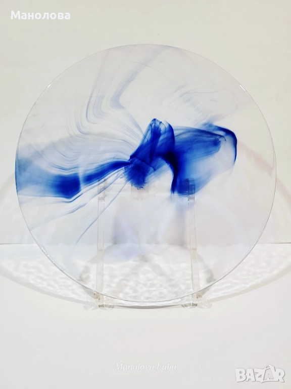 Винтидж стъклени чинии Bormioli Rocco Murano Blue Swirl, снимка 1