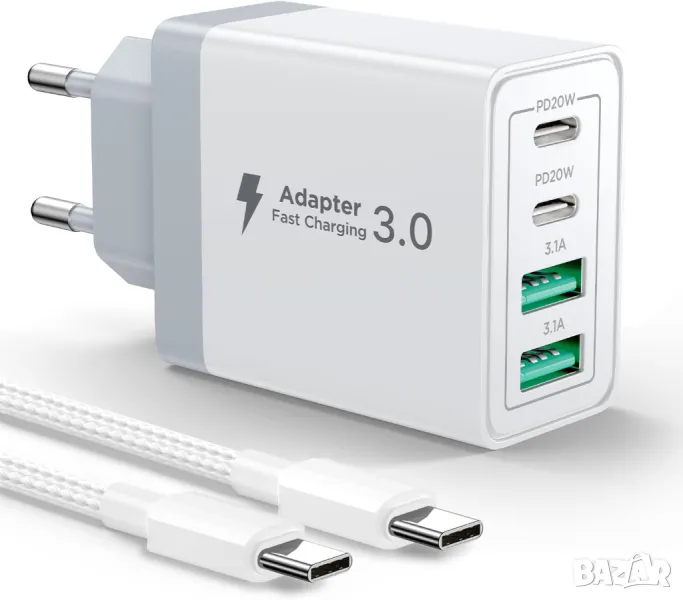 USB-C зарядно устройство, Aioneus 40W 4-портов бърз USB C, снимка 1