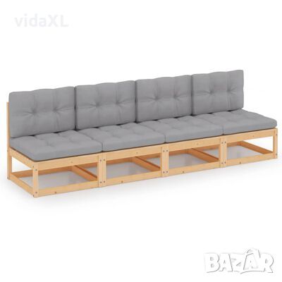 vidaXL 4-местен градински диван с възглавници, борово дърво масив(SKU:3076391, снимка 1