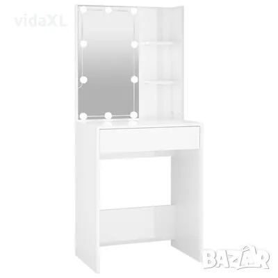 vidaXL Тоалетка с LED, бял гланц, 60x40x140 см(SKU:808834, снимка 1