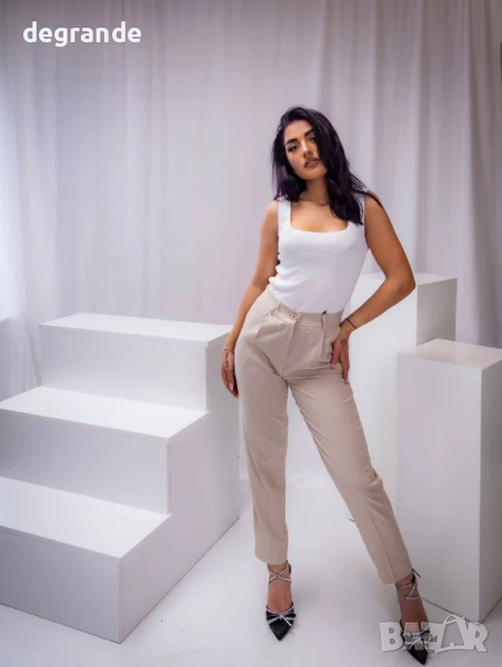 Бежав панталон с висока талия, снимка 1