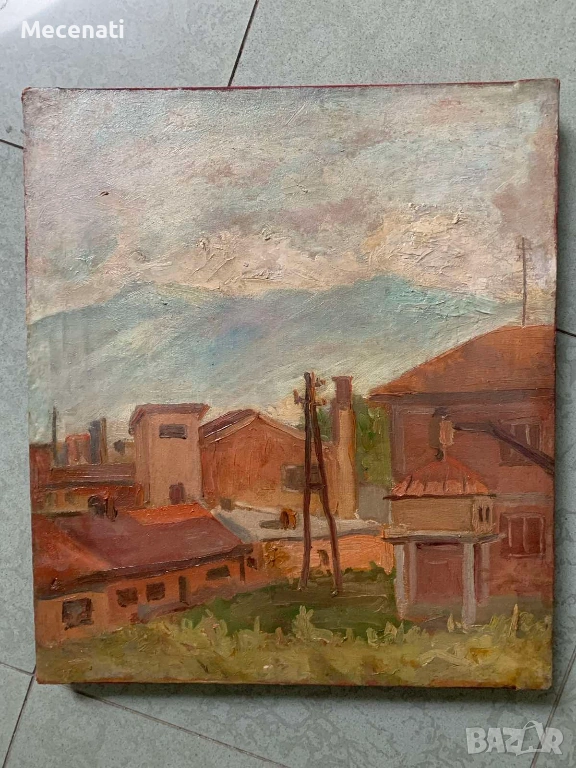 ТОДОР ХАДЖИНИКОЛОВ (1920 - 1999 г.) индустриален пейзаж , снимка 1