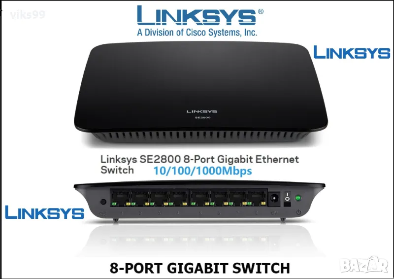 Гигабитов Суич Linksys SE2800 8-port 10/100/1000 Mbps, снимка 1