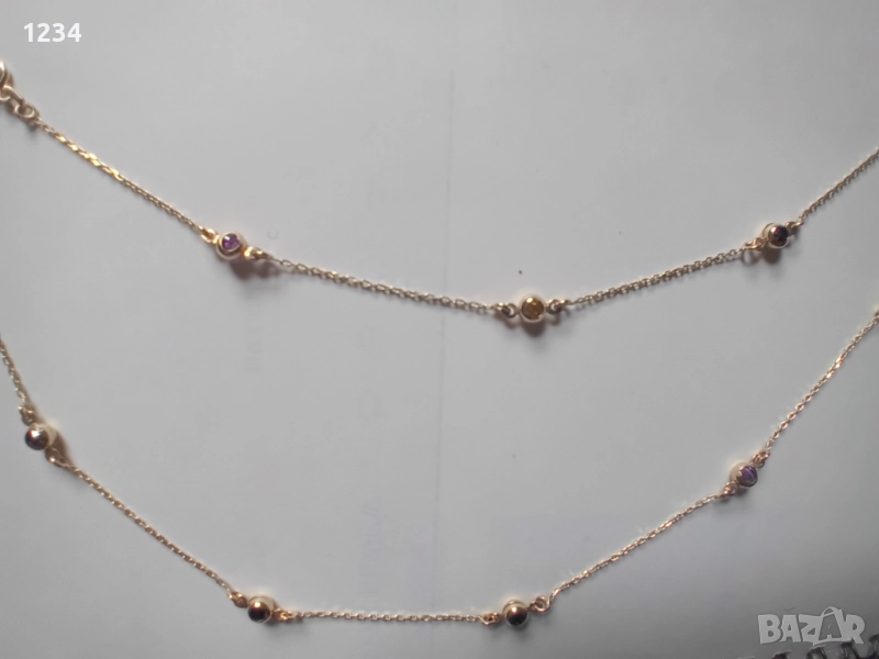 Златно колие с топчета инкрустирани с цветни камъни , снимка 1