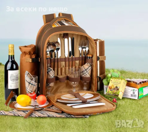 Висококачествена раница за пикник с комплект прибори за четири човека, снимка 1