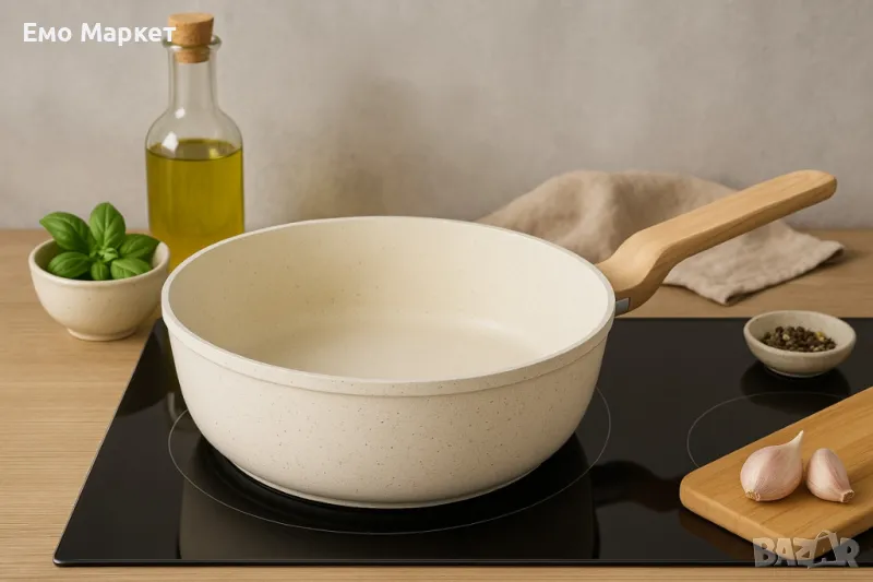 Тиган Voltz Nice 24x6.3см., 28x6.8см., Дълбок, Кован алуминий, Мраморно покр., Индукция, снимка 1