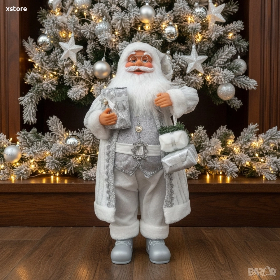 Дядо Коледа в сребристо – празнична фигура, която носи магия и уют у дома (50 / 70 см), снимка 1