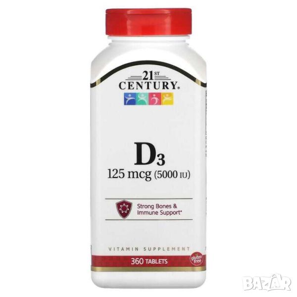 21st Century Витамин D3, 125 mcg (5,000 IU), 360 таблетки, снимка 1