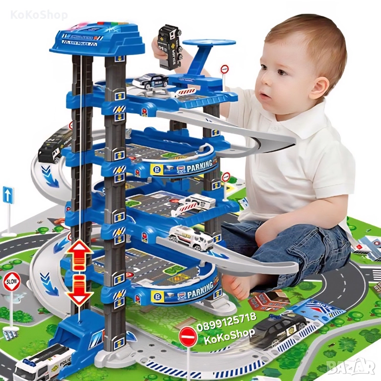 Детски гараж на шест нива с девет коли и хеликоптер-92x46x71 см., снимка 1