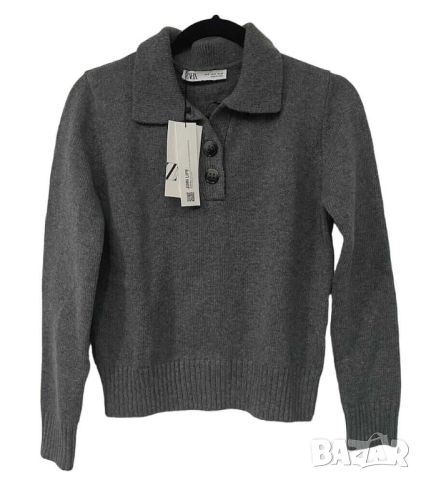 Дамски пуловер с мериносова вълна Zara, Сива, XL, снимка 1 - Блузи с дълъг ръкав и пуловери - 45527456